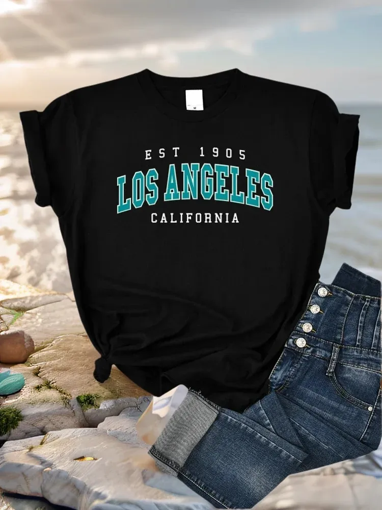 Camiseta de Los Angeles California para mujer, ropa de Hip Hop de matemáticas, Manga corta informal de calle, Tops de tendencia femenina, Est 1905