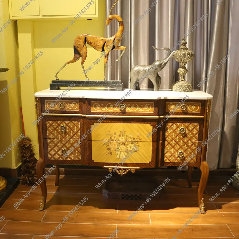 

American solid wood marble locker 1.3 meters rice leather parquet gold brown birch hand-painted entrance cabinet