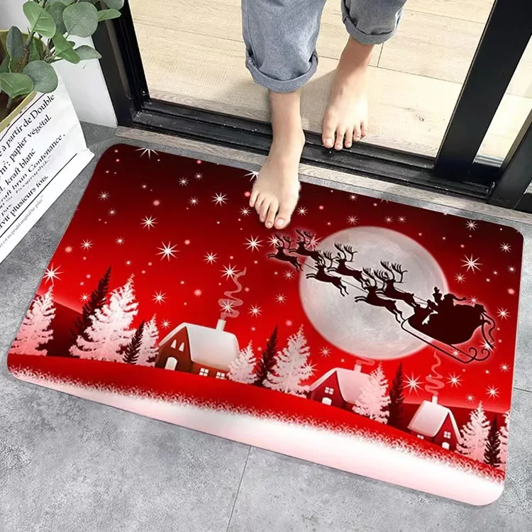 Christmas Snowflake Xmas Tree Carpet Living Room Kitchen Entrance Non-slip Rug Balcony Hallway Bathroom Toilet Non-slip Door Mat