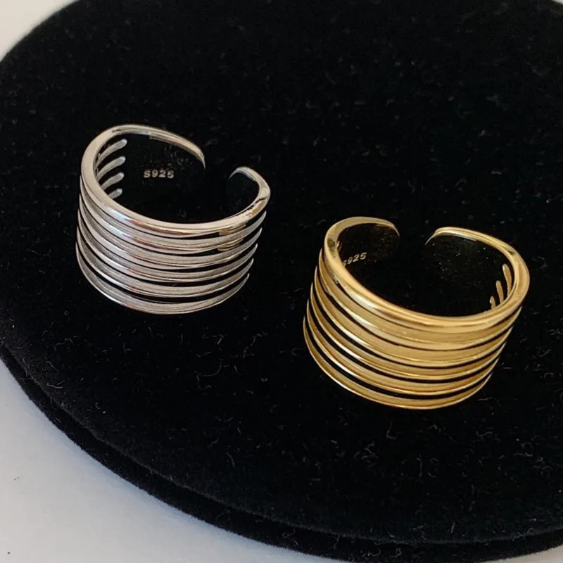 Korean Chunky Multi-layer Line Gold Silver Color Ring For Women Girls Fashion Stackable Designer Jewelry