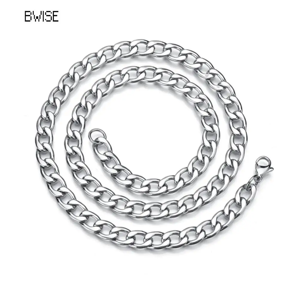 Bwise Collar largo de cadena de acero inoxidable Hip Hop para mujeres y hombres en el cuello Accesorios de joyería de moda Gargantilla Día de San Valentín