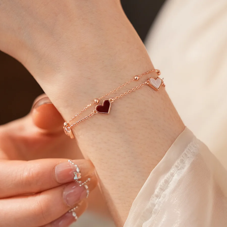 طبقة مزدوجة القلب الحب سلاسل أساور للنساء فتاة جديد الفولاذ المقاوم للصدأ العصرية فريتيلاري أساور هدية عيد ميلاد مجوهرات الحفلات C1