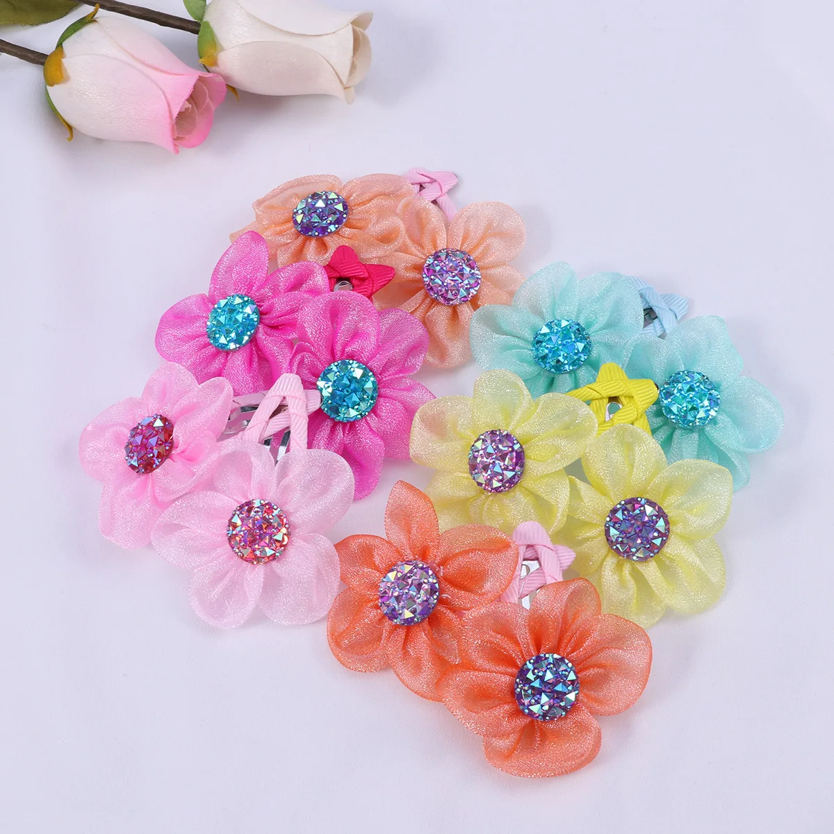 

28pcs Rhinestone Flower Baby For Girls Shiny Kids Barrettes Colorful Bows Snap Buckle Design Bangs Ponytail Hairstyles Bow Kids