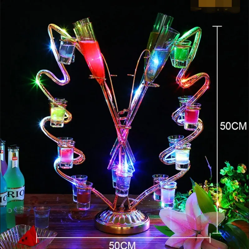 LED Flashing Butterfly Cocktail Shot Glass Rack Bar VIP Serving Wine Champagne Glass Cup Holder Glowing Service Tray Presenter