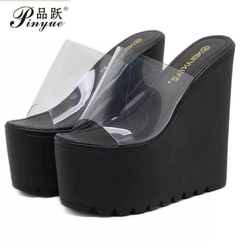 

Летние прозрачные босоножки на платформе с открытым носком, 14-16 см, из ПВХ, женские модные туфли на высоком каблуке для подиума