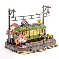 3D Puzzles Sakura Journey DIY Model Building  with LED Light Wooden Craft Kits Tram Hobby for Kids Brain Teaser Gift