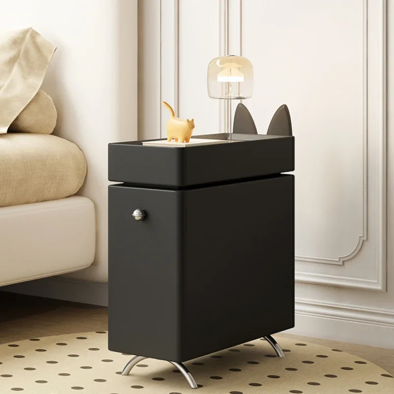 Extremely narrow bedside table creative wall edge seam 20cm cute and compact new personalized cartoon black bedside table