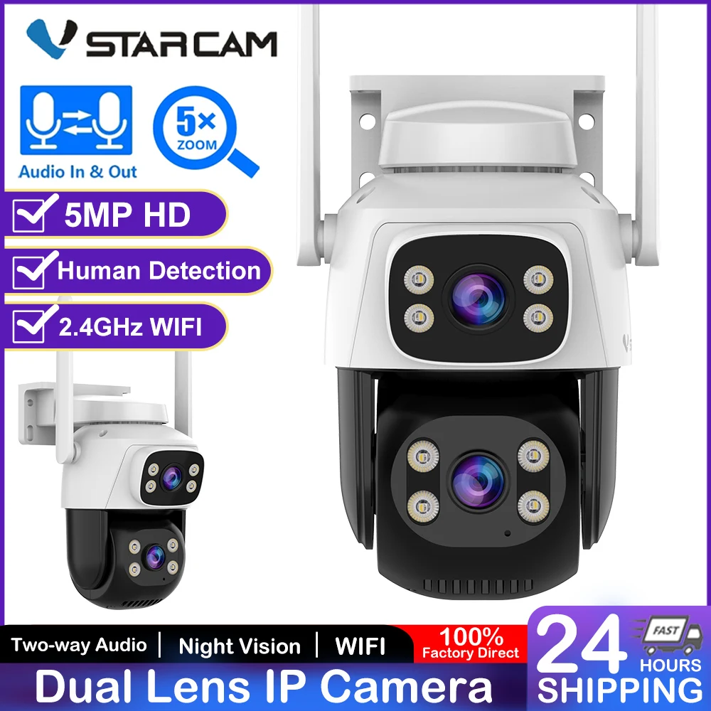 Vstarcam 5MP Dual Lens Camera Night Vision Smart Tracking 5X Digital Zoom Outdoor Waterproof Home Wifi PTZ Security Cameras