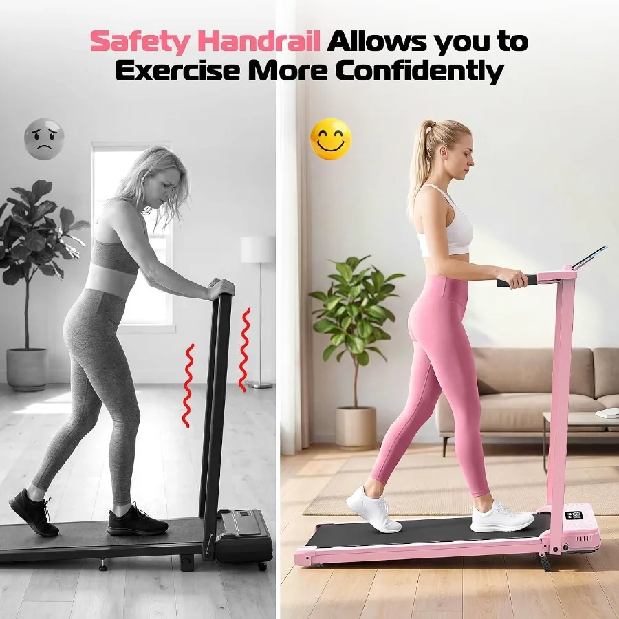 Walking Pad with Handle Bar - Compact Treadmill for Home/Office Use, Foldable Steel Frame, Black, Quiet Motor Non-Slip Deck