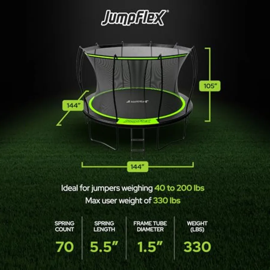 ترامبولين في الفناء الخلفي مستدير عالي التحمل بطول 12 قدمًا مع حاوية أمان شبكية وسلم مثالية للاستجمام العائلي آمنة و #3