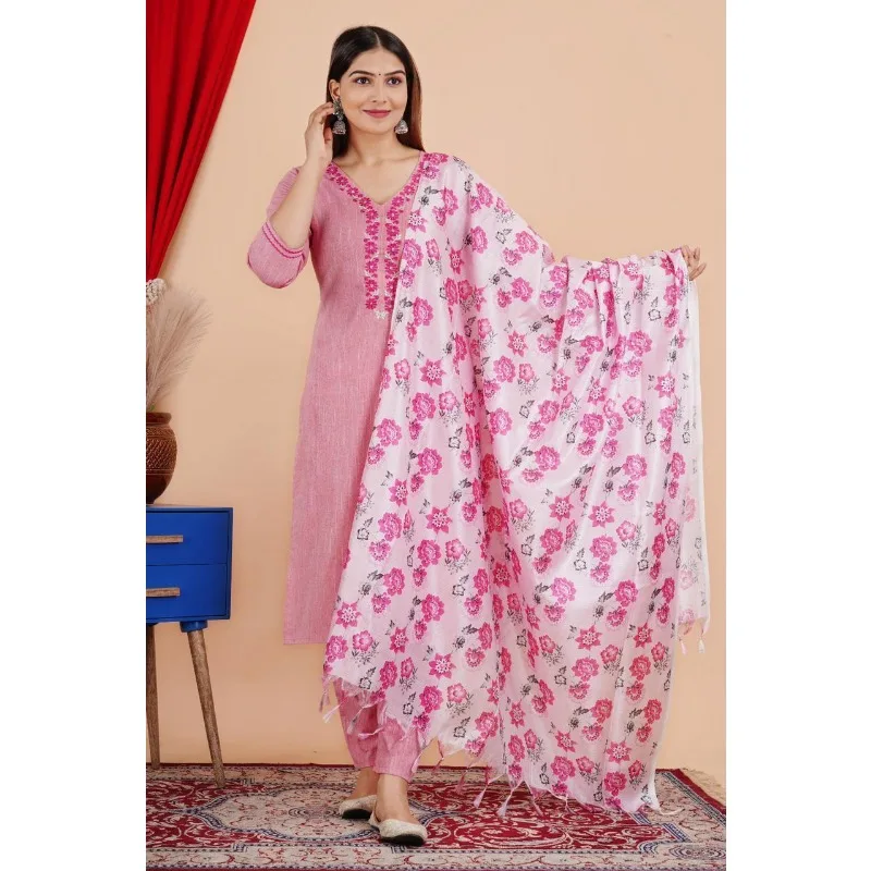 

South Cotton Fabric Pink Straight Indian Salwar Suit Kurta Partywear Gift Dress