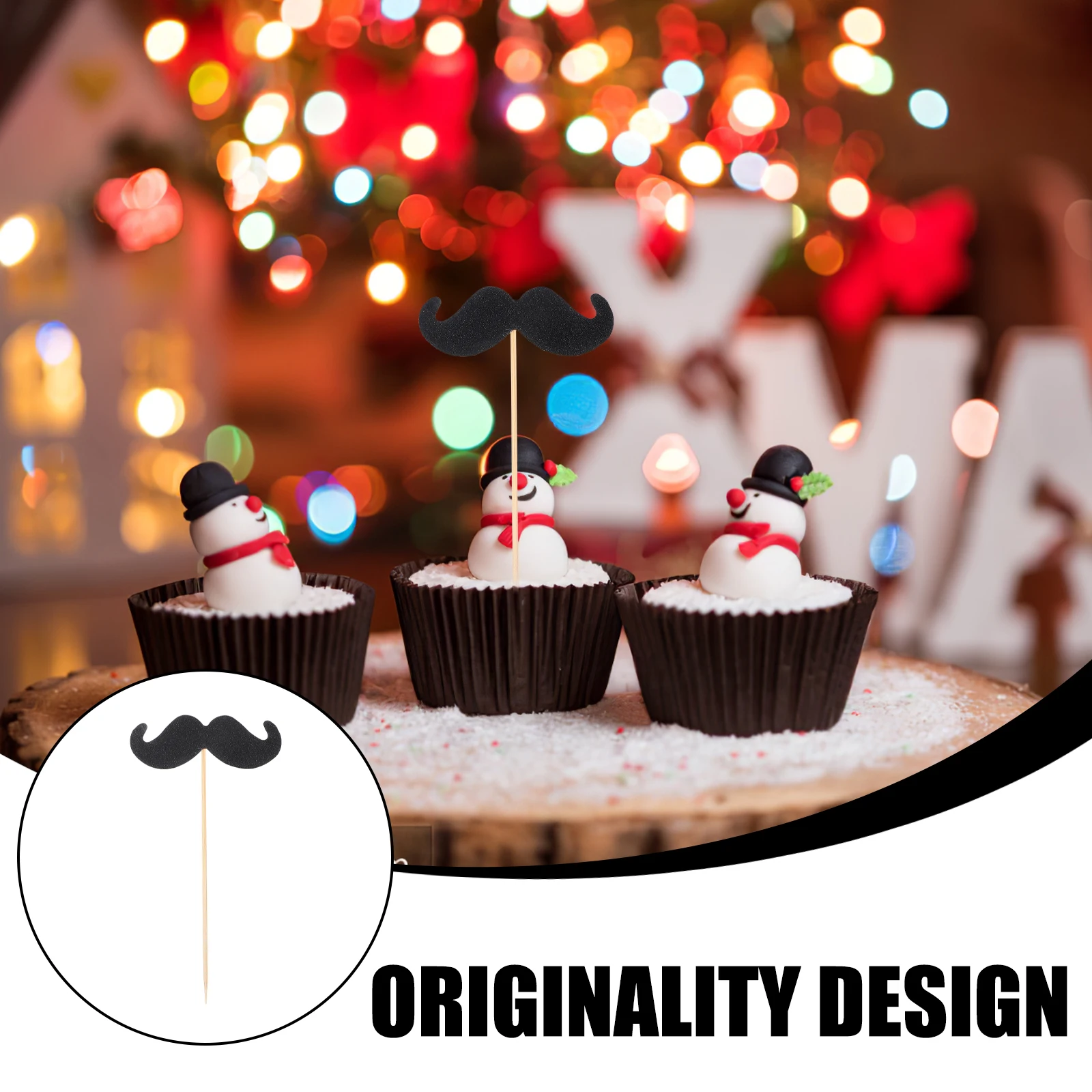 

40pcs Cake Toppers Moustache Decor Birthday Party Supplies Bamboo Picks for Cupcakes Fruits Ice Cream DessertDecoration Safe