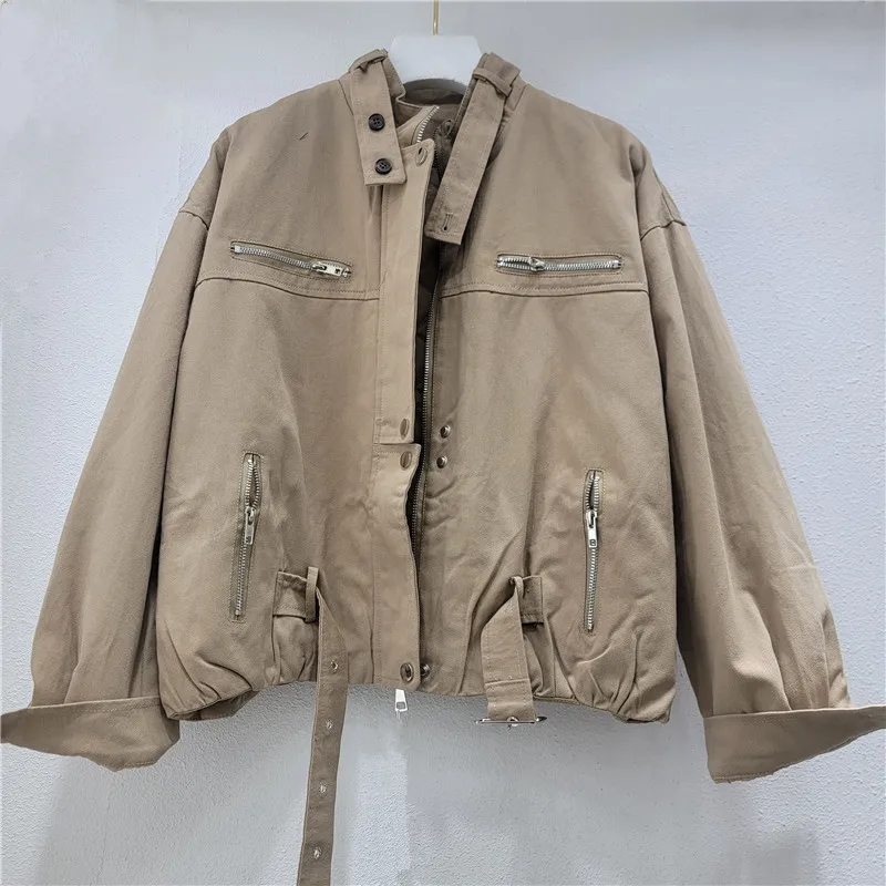 Korte jassen Parka's Dames Ritsjassen Opstaande kraag Casual losse Y2k Streetwear Elegante jas Werkjas Herfst Winter 2025