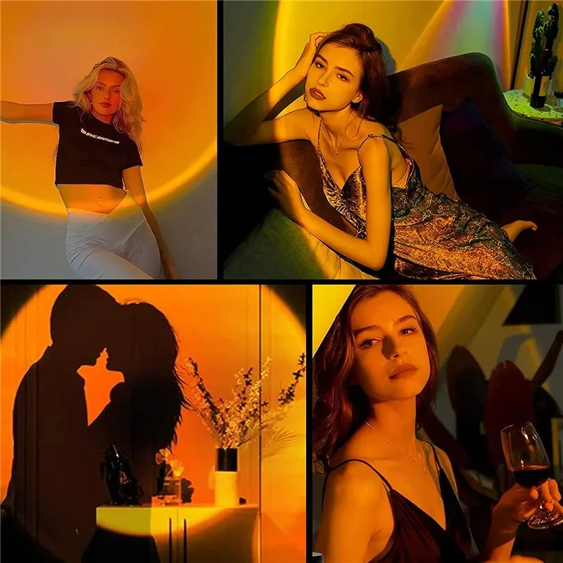 USB Sunset Projection Lamp Rainbow Atmosphere Night Light Sunset Light For Bedroom Room Decoration Background Wall 4 Color In 1