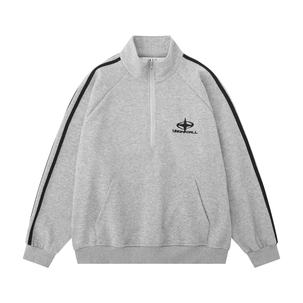 

Men's Half Zip Stand Collar Sweatshirt Spring and Autumn Loose Raglan Long Sleeve Striped Splicing Sports Turtleneck Pullover
