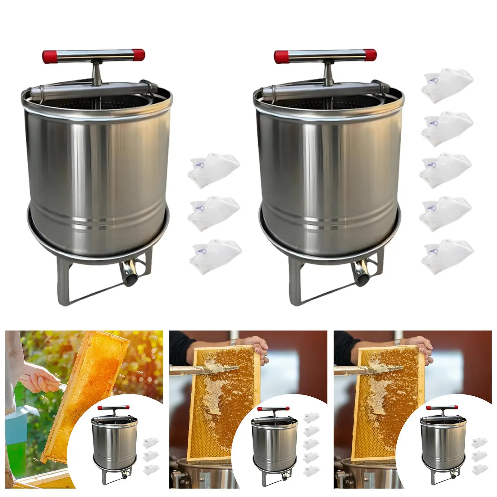 Stainless Steel Manual Honey Presser Multifunction Fruit Juicer Juice Residue Separator for Beekeeping Farm Home Wine Making