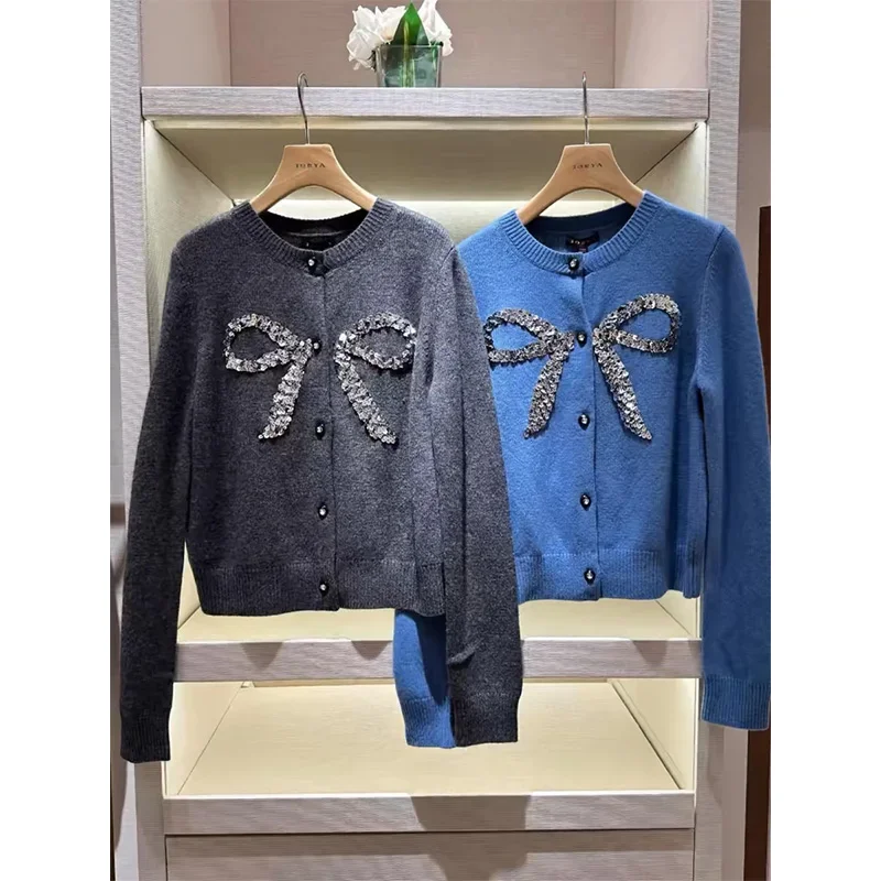 Autumn Winter New Fashion Bow O-neck Sweater Women Loose Solid Casual Thick Warm Knitted Cardigan Commute Basic Top