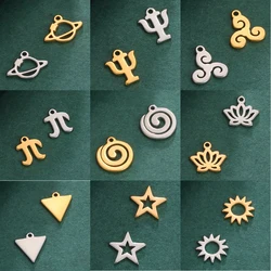 EUEAVAN 5pcs Stainless Steel Charms for Jewelry Making Spiral Triskele Psi Lotus Planet Charm Pendant Necklace Bracelet DIY Gift