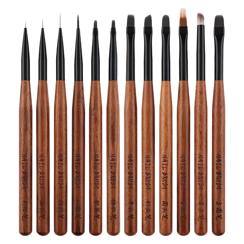 1/12 قطعة مقبض خشبي مستدير مسمار رسم فرش لخطوط مانيكير اللوحة التدرج UV هلام تمديد منشئ قلم رسم #6