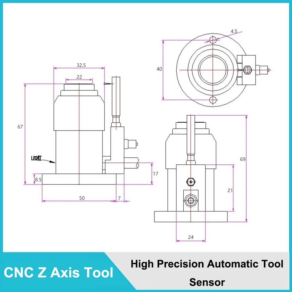 High Precision Automatic Tool Sensor MACH3 CNC Z Axis Tool Pressure Sensor Tool Setter 4Wires Engraving Machine CNC ZAxis Router