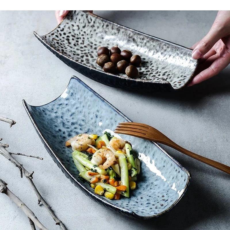 Retro U-shaped Ceramic Serving Plate Irregular Dessert Sushi Snack Restaurant Molecular Cuisine Specialty Tableware