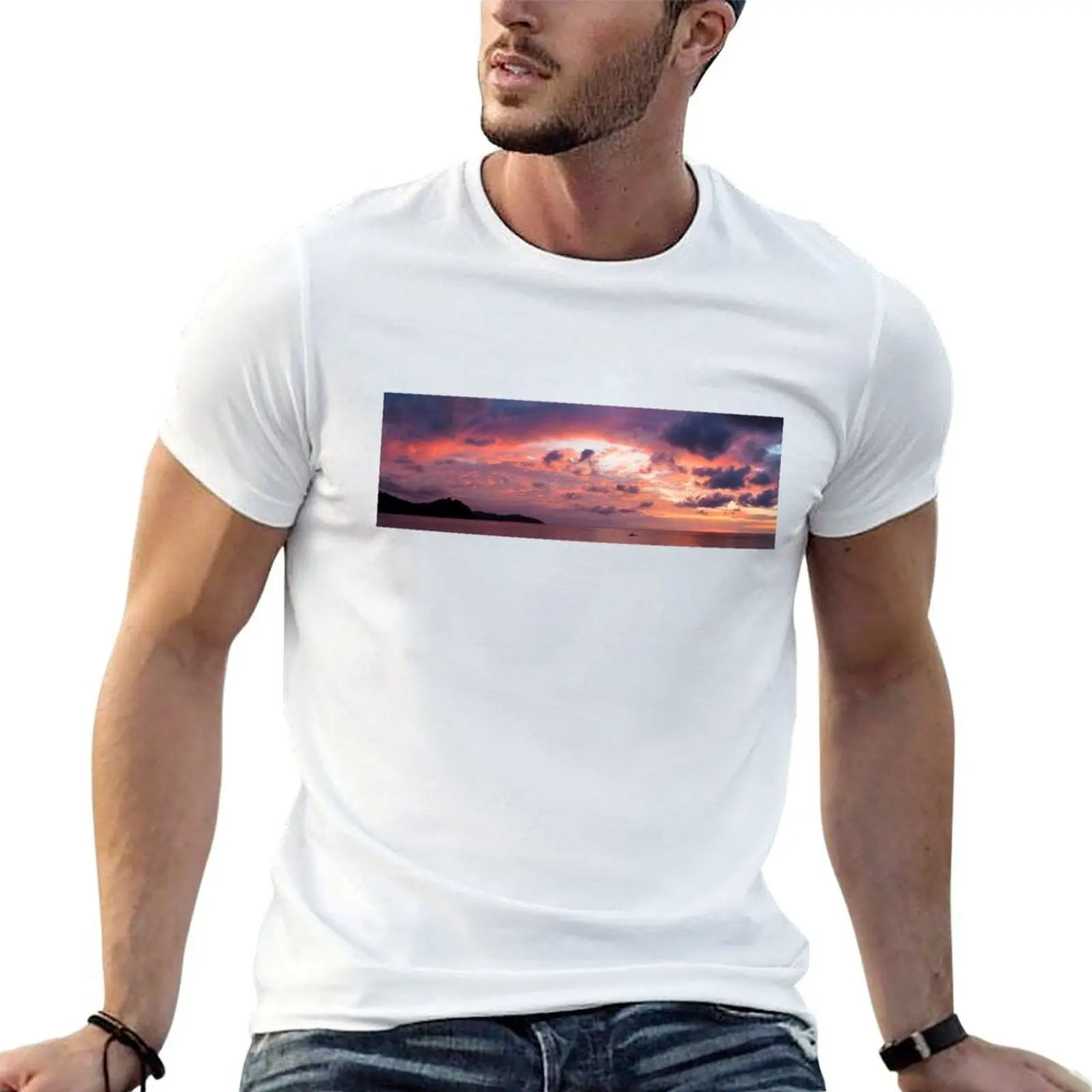 Beautiful vivid sunset T-Shirt blue archive plain mens cotton t shirts