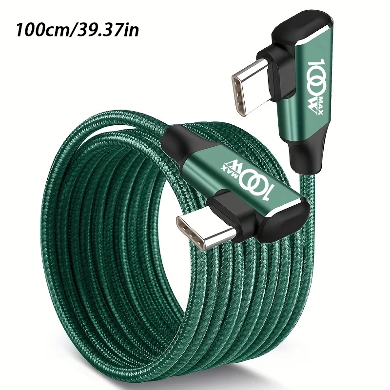 100W Fast Charging Type-C to Type-C Cable Compatible with iPhone 16/15 Pro Max & Samsung Galaxy S24/S23/S22/S21/S20/S10 - Gree