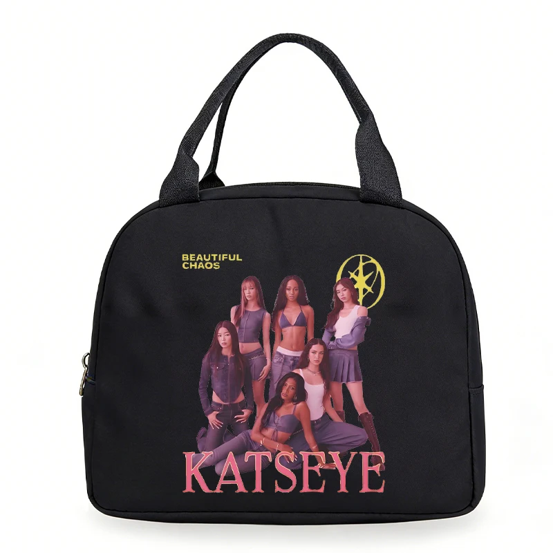 Korean Ulzzang Katseye Print Insulated Lunch Bags Women Fashion Katseye Thermal Lunch Tote Bags Food Preservation Lunch Box Bag