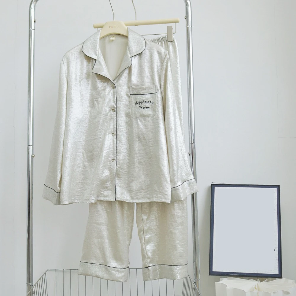 Advanced Texture Gilded Pearl Light Women's Sleepwear Spring Autumn New Long Sleeved Pants Casual Comfortable Home Suit Set