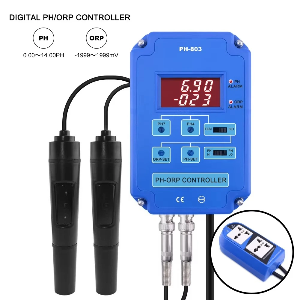 Digital pH ORP Redox Controller 2-in-1 - Relay Output Monitors for Aquarium Hydroponics Pool