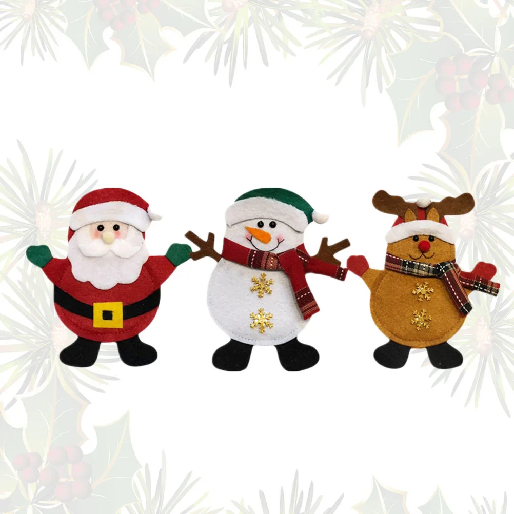 

3Pcs Christmas Cutlery Holder Lovely Unique Theme Ecofriendly Nonfading Santa Snowman Elk Kitchen Table Decoration