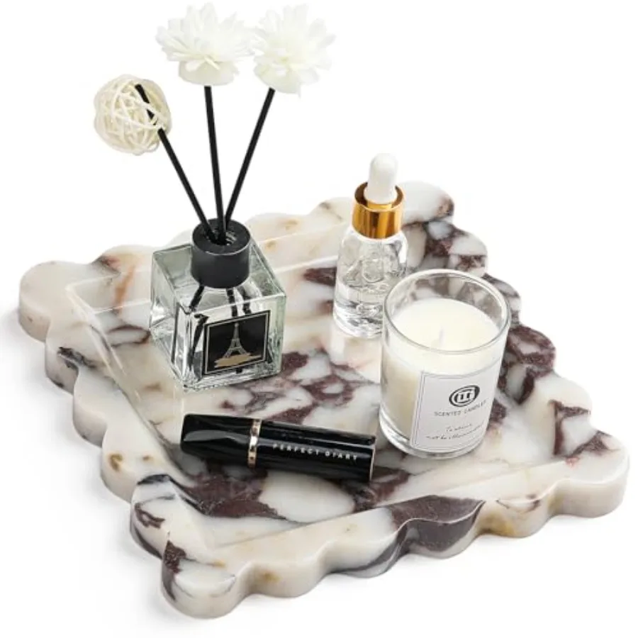 

Natural Marble Vanity Tray - Genuine Marble Perfume Tray for Bathroom Decor, Stone Bathroom Vanity Organizer Tray for Kitchen C