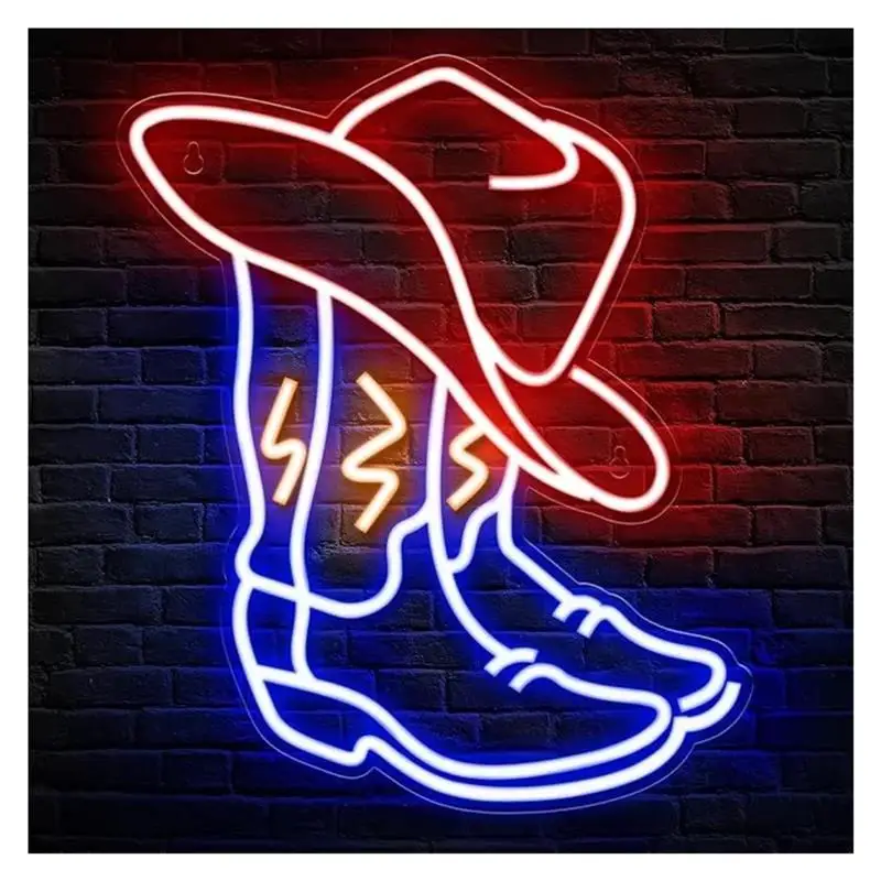 cowboy-boots-neon-sign-western-hat-light-usb-powered-for-rodeo-lovers-birthday-bedroom-room-home-3099cm×3708cm