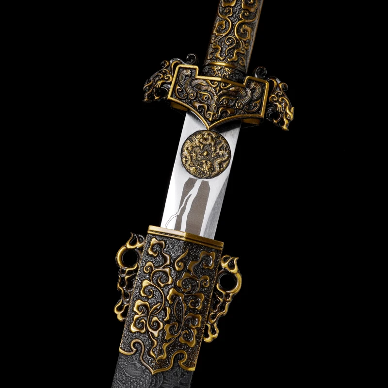 Chinese Han Jian Sword High Manganese Steel Blade Real Full Tang Sharp Handmade Ready Battle Samurai Swords Double Dragon Katana