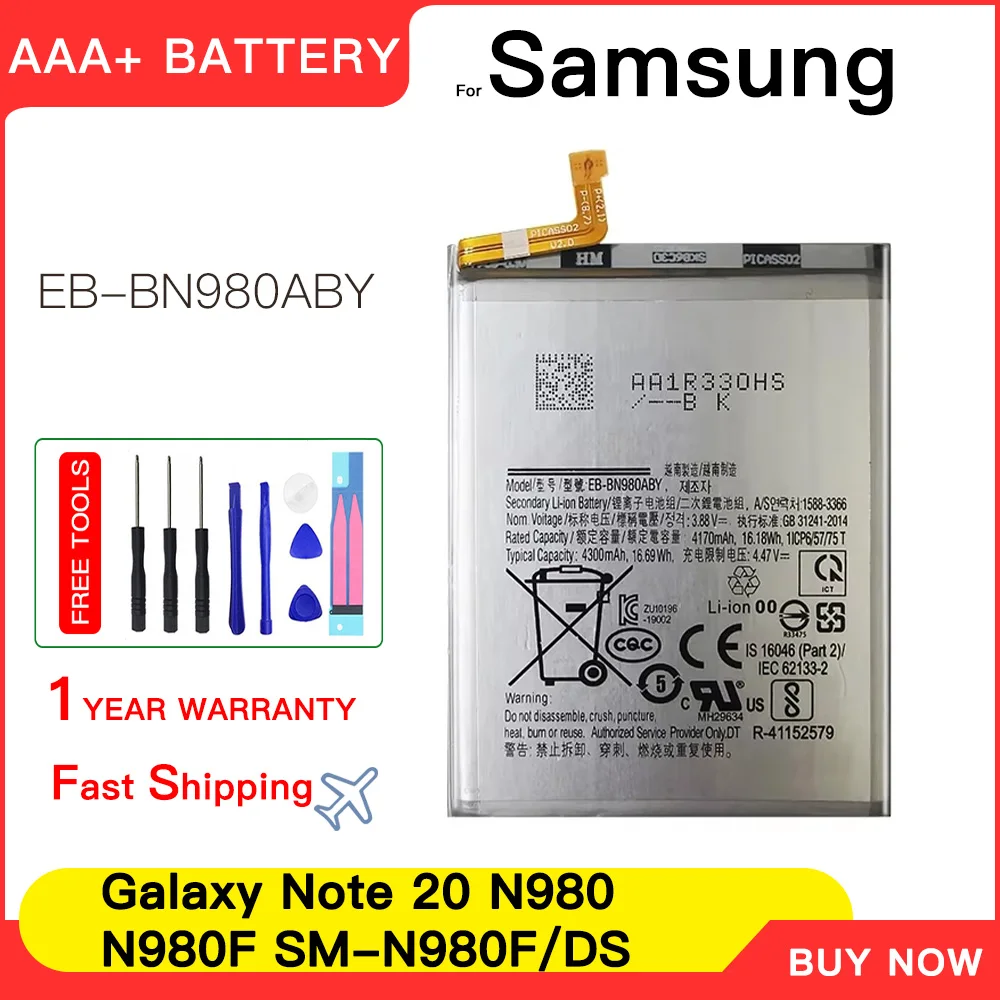 

Genuine New EB-BN980ABY 4300mAh Replacement Battery For Samsung Galaxy Note 20 N980 N980F SM-N980F/DS Batteries Batteria+Tools