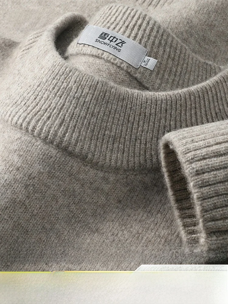 

Мужской свитер из 100% шерсти и кашемира, толстый, теплый, на флисе, мягкий, комфортный, повседневный, для ношения под одеждой, бренд Snow Flying, с круглым вырезом, длинный рукав.