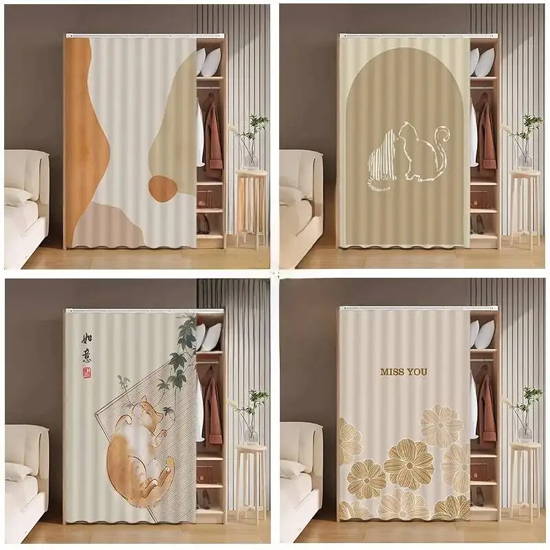 Simple Dustproof Curtain Tra Sle Magic Sti Bookelf Cabinet Door Drape No Drilling Required Home Decor Polyester Fabric