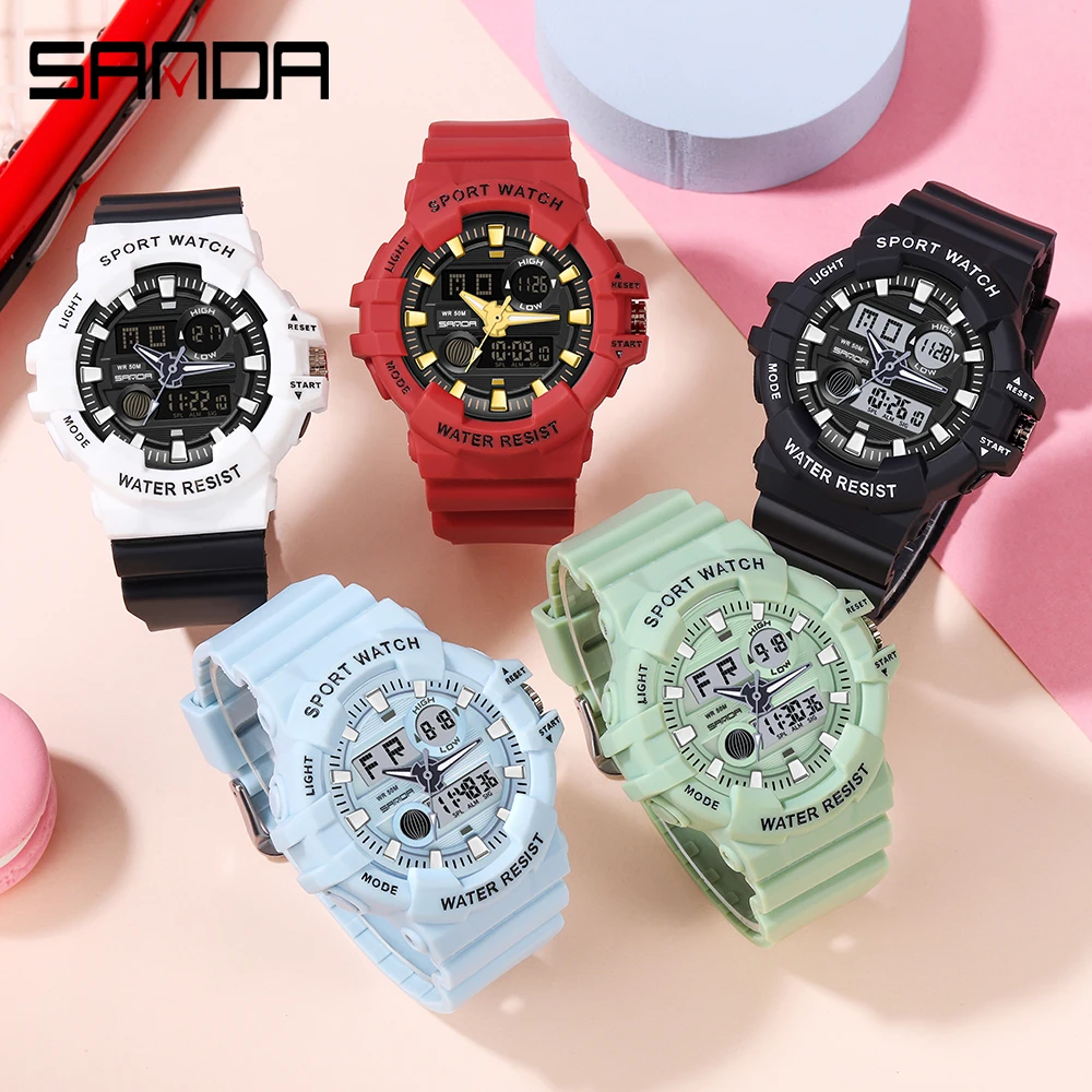 SANDA New man Women Sport Digital Watch Electronic Quartz Dual Core Display LED Waterproof Watches Casual Student WristWatch3037