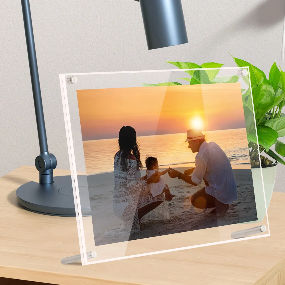 

Transparent Acrylic Double-Sided Borderless Photo Frame Metal Stand Photo Poster Display Stand Photo Protection Home Decorations