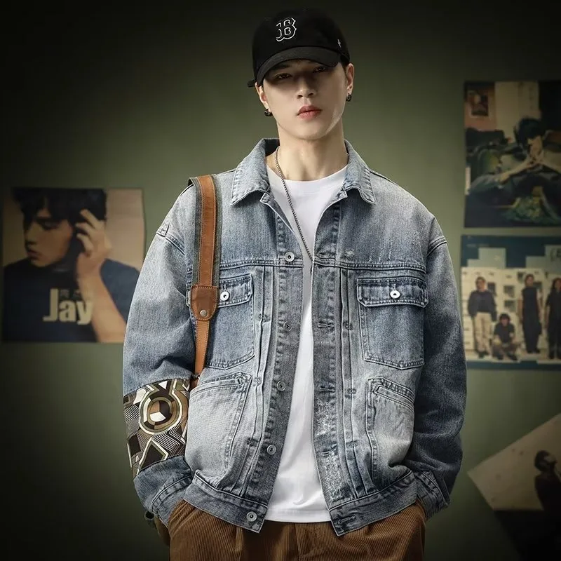 

American Sle Heavyweight Functional Men's Cool Denim Jaet Spring Autumn New Street Sle Coat Youth ular Long Sve Z...