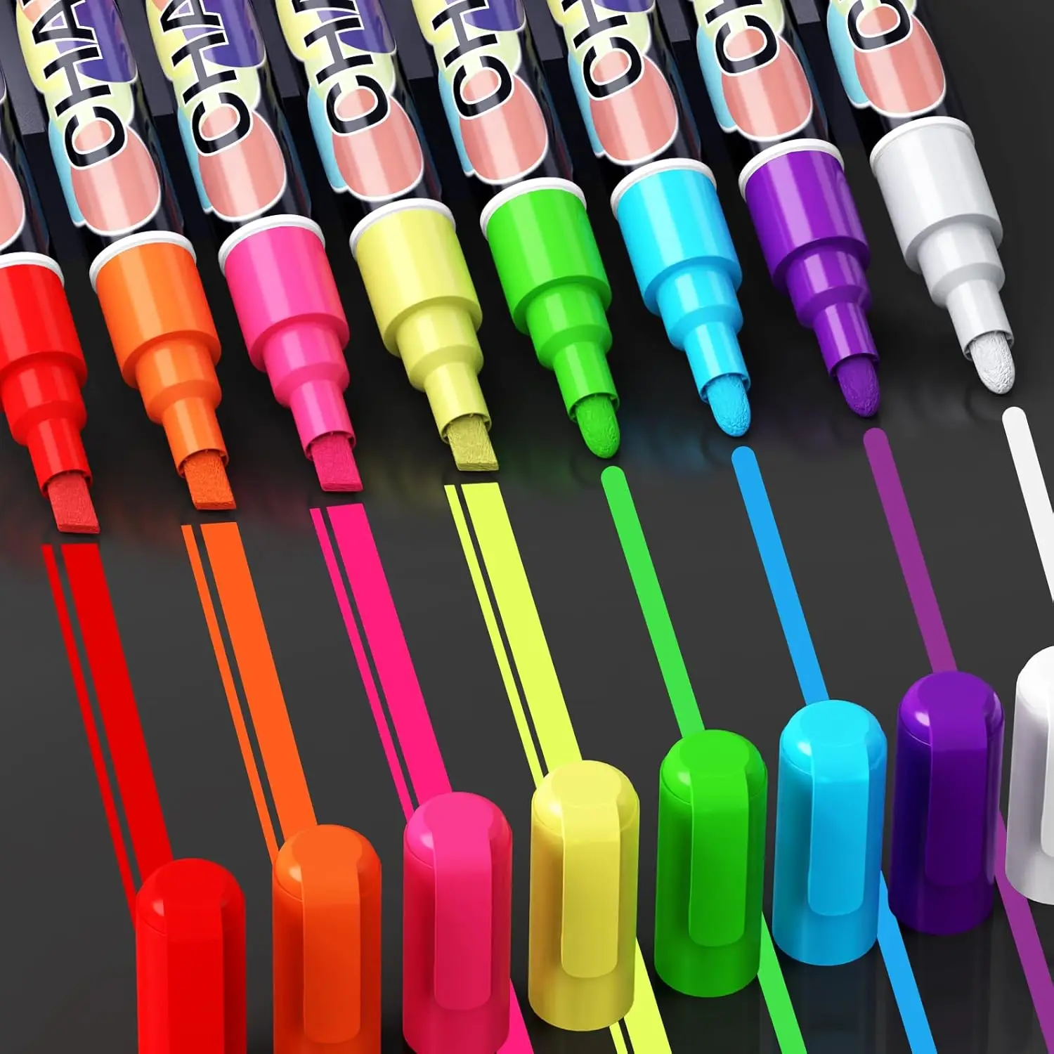 

8 Neon Liquid Chalk Markers - Washable & Wet Erase for Blackboard, Windows, Cars