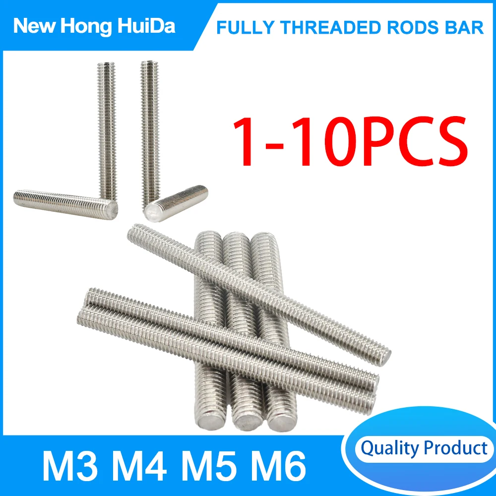 Fully Threaded Rods Bar 304 Stainless Steel DIN975 Studs Screw Rod Wire M3 M4 M5 M6 Screw Rod Length 20mm 50mm 100mm 200mm 500mm