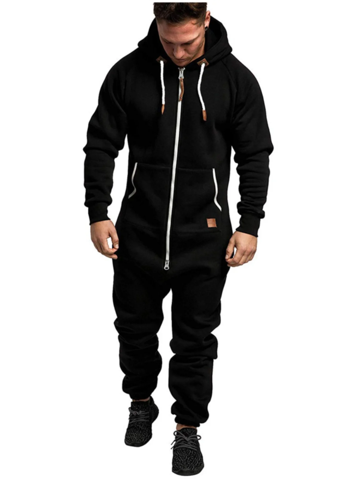 

New Retro Japanese Sle Pure Color Blo Fce Casual Hooded Men's Onesie Suit Nine Pointed Long Pants Faionable Youthwear