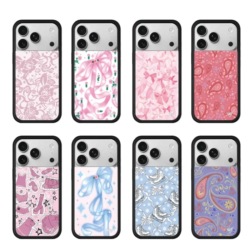 

Luxury Wildflower INS Strawberry Bow Ribbon Phone Case for iPhone 17 12 13 14 15 16 Pro Max Plus Fashion high heels wf Cover﻿