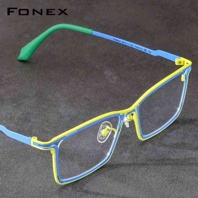 FONEX Titanium Eyeglasses Frame Men Fashion Brand Deisgn Retro Vintage Square Glasses Ultralight-Weight Japanese Eyewear 85804