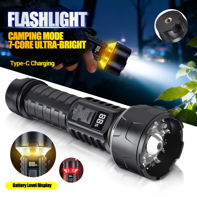 

Перезаряжаемый фонарик Type-c, 7-ядерный COB светодиодный фонарь для кемпинга, красный свет, лампа для взбивания, может установить штатив для походов на открытом воздухе, рыбалки
