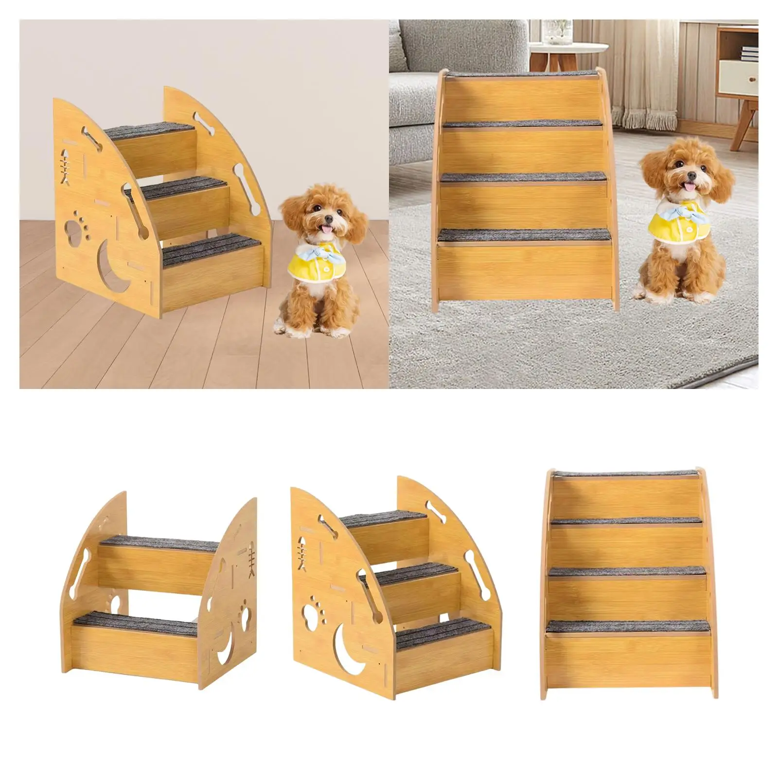 Dog Stairs Wooden Ramp Wear Resistant Steps Non Slip Ladder for Small Dogs Cats Home Sofa Bed