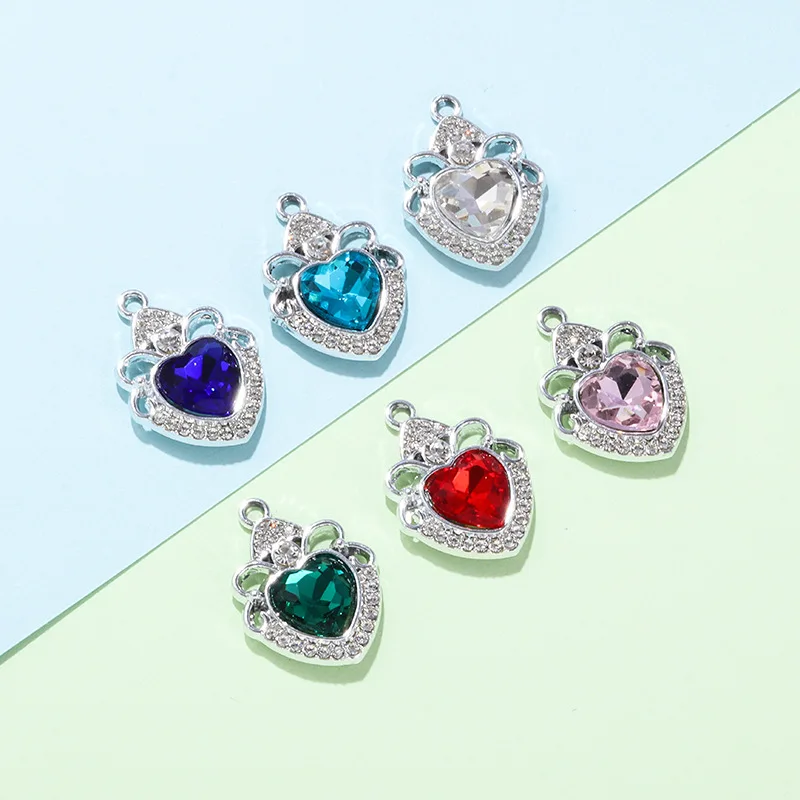 

10PCS Crown Love Pendant with Colored Gemstones And Inlaid Diamonds Fashion Jewelry Accessory