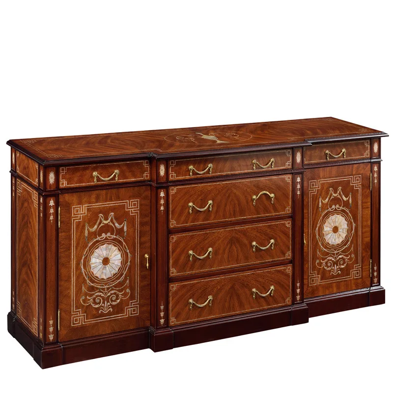 

European British Classical Furniture Green Shell Dining Side Cabinet Restaurant Furniture Villa Mansion Multifunctional Cabinet