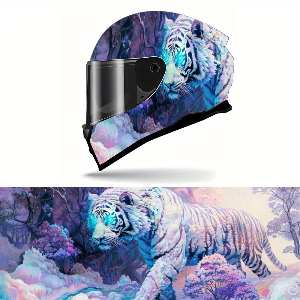 

Colorful Neon-inspired Magical White Tiger Motorcycle Helmet Vinyl Wraps Decal, Self-adhesive Waterproof Helmet Decoration, DIY